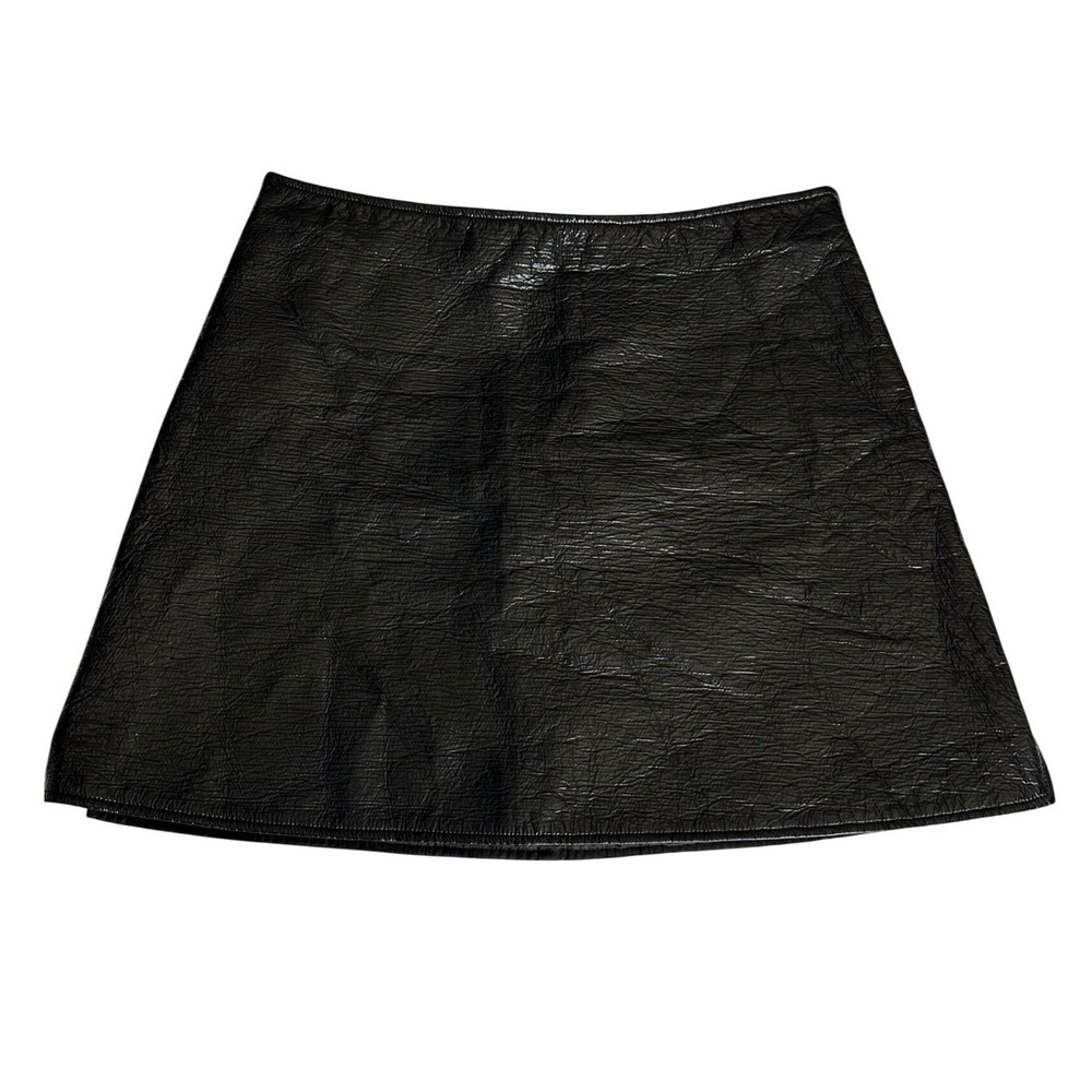 Courreges Black Patent Crinkled Vinyl Dual Side Zip Mini Skirt FR 38 US 6